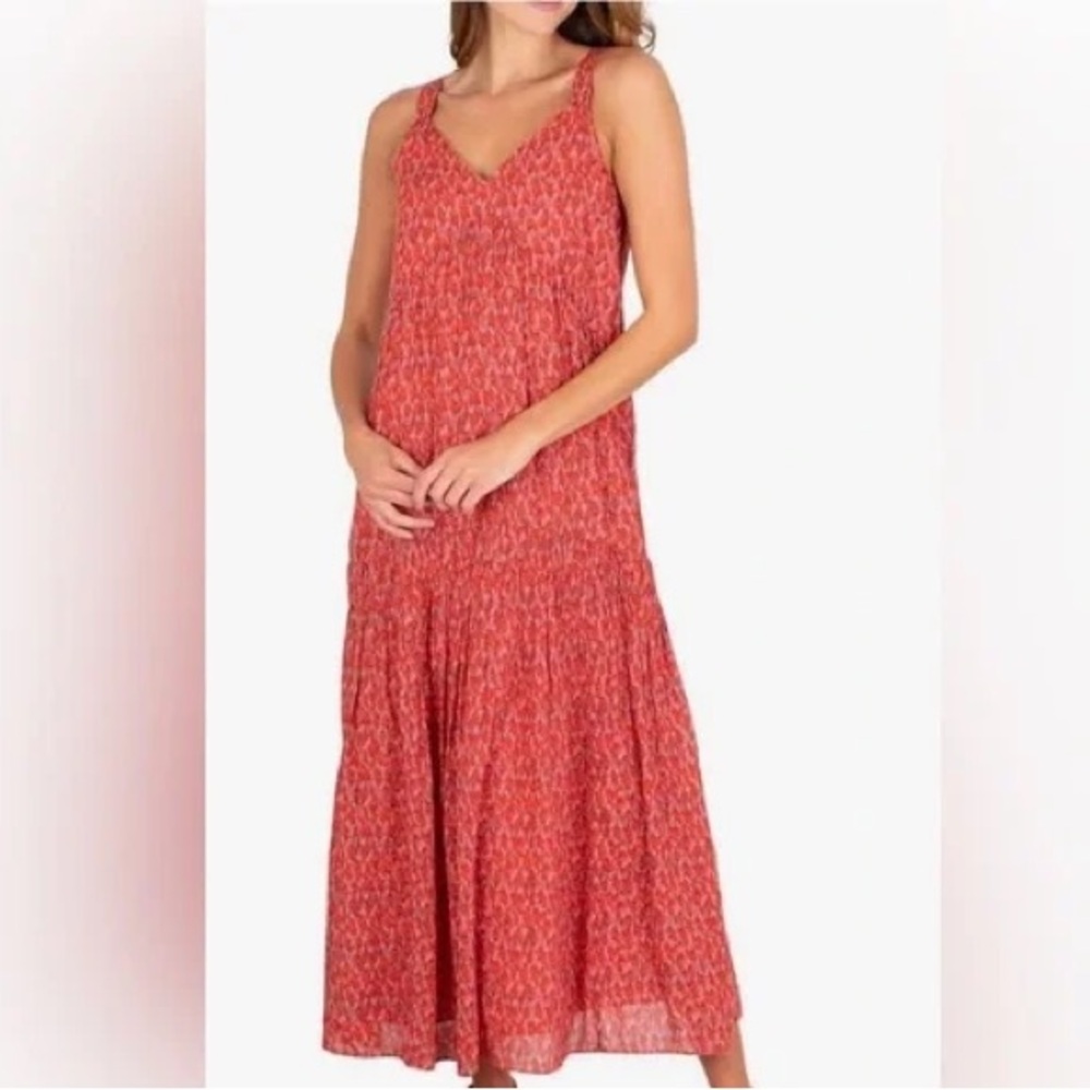 JOIE Pink & Red Printed V-Neck Flowy Midi Dress